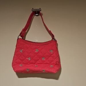 Tianni  Pink Quilted Shoulder Bag With Palm Trees.
